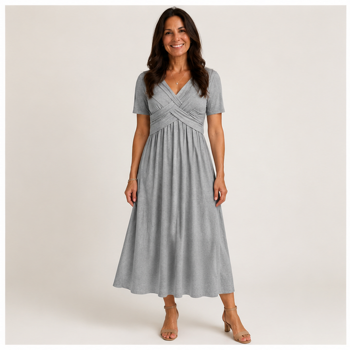 V-Neck Short Sleeve Long Dresses