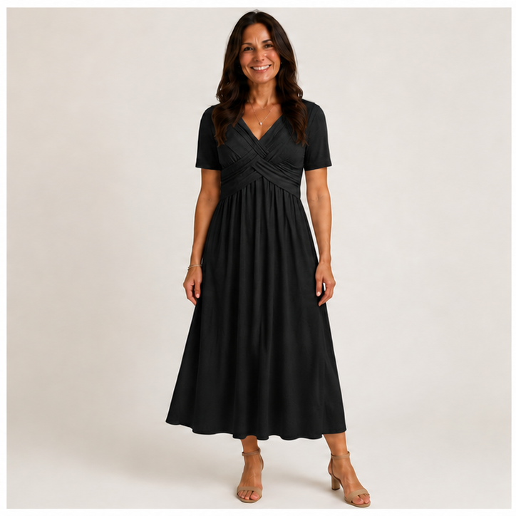 V-Neck Short Sleeve Long Dresses