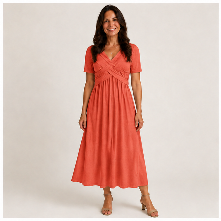 V-Neck Short Sleeve Long Dresses