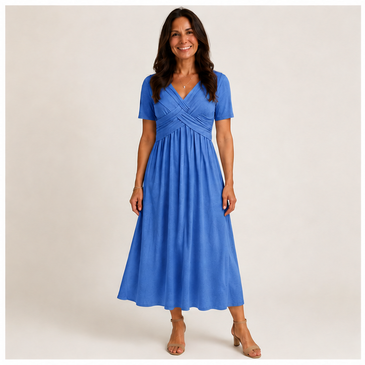 V-Neck Short Sleeve Long Dresses