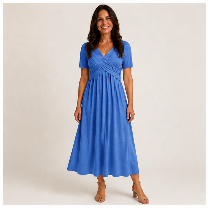 V-Neck Short Sleeve Long Dresses
