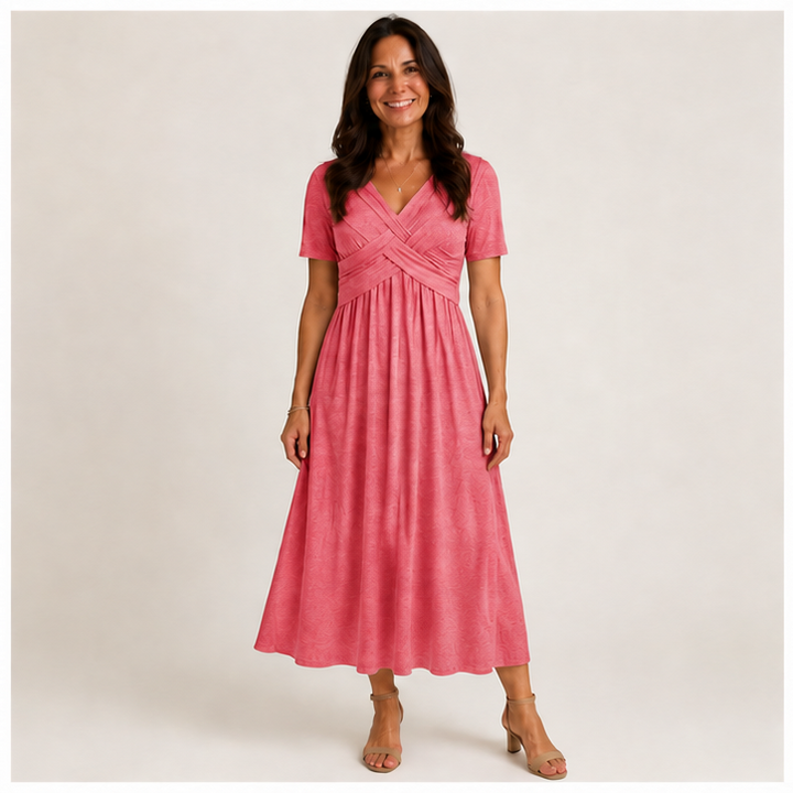V-Neck Short Sleeve Long Dresses