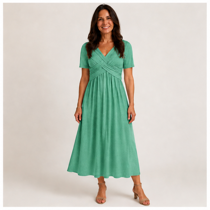 V-Neck Short Sleeve Long Dresses