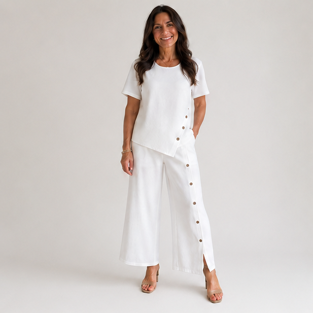 Irregular Hem Top & Wide Leg Pants Two-Piece Set