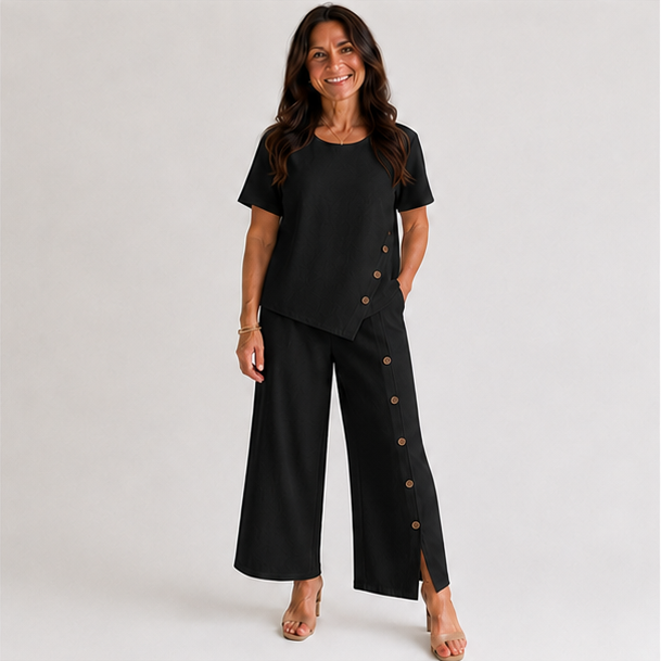 Irregular Hem Top & Wide Leg Pants Two-Piece Set