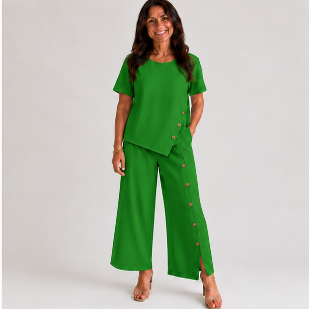Irregular Hem Top & Wide Leg Pants Two-Piece Set