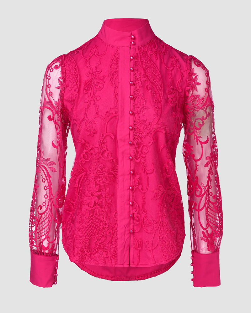 Floral Embroidered Mesh Blouse