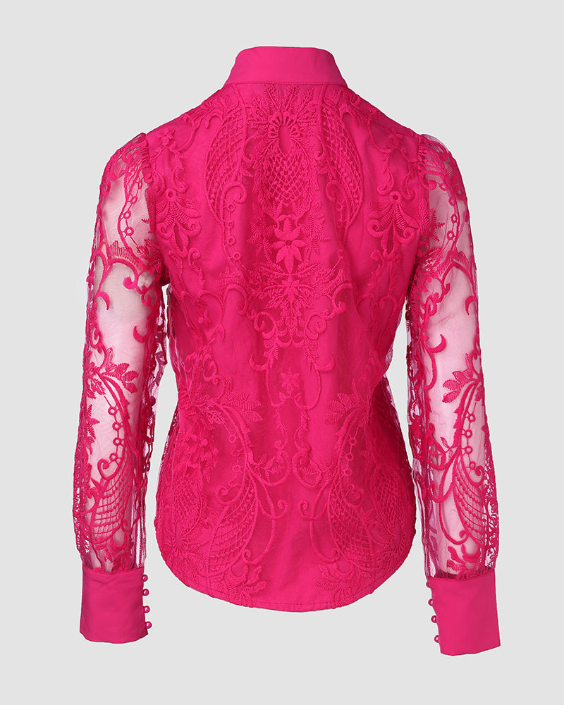 Floral Embroidered Mesh Blouse