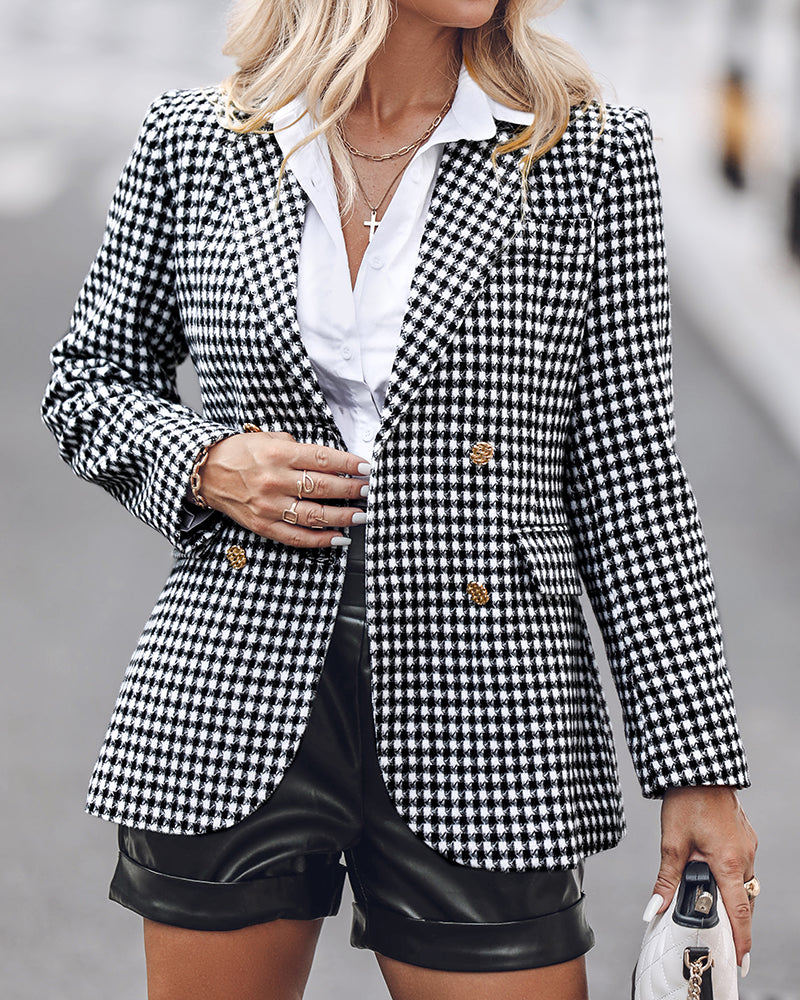 Belted Houndstooth Blazer