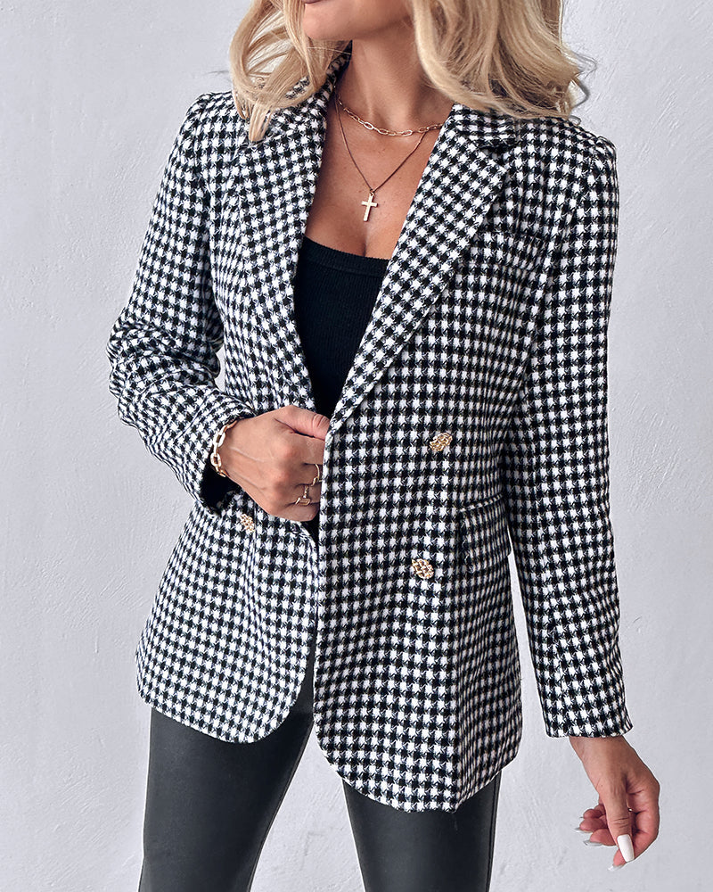 Belted Houndstooth Blazer