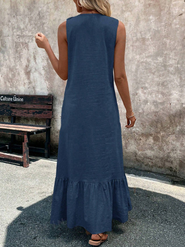 A-line pleated maxi dresses