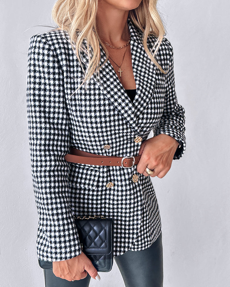 Belted Houndstooth Blazer