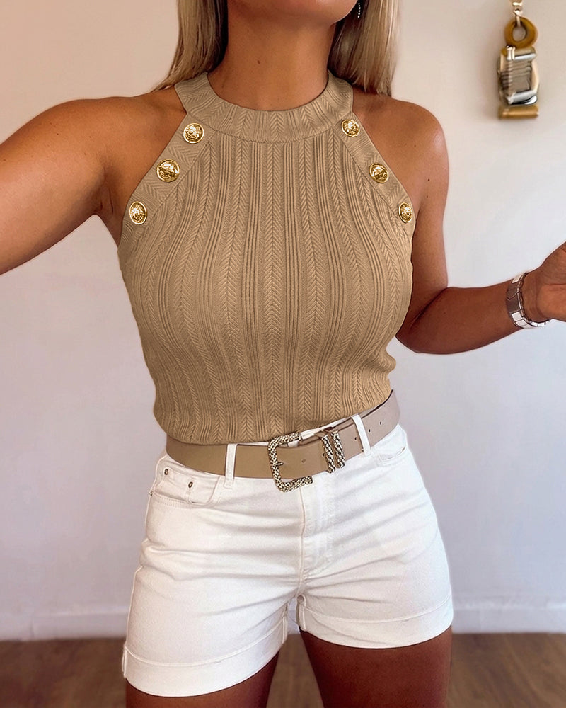 Halter Neck Knit Tank Top