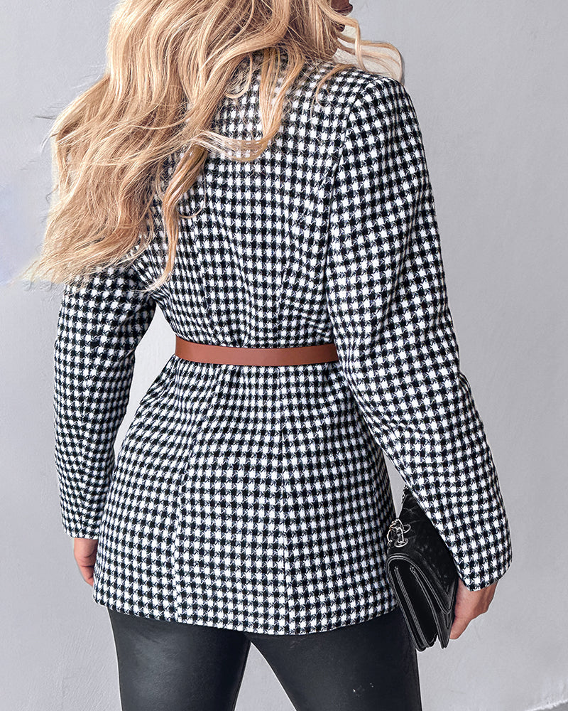 Belted Houndstooth Blazer