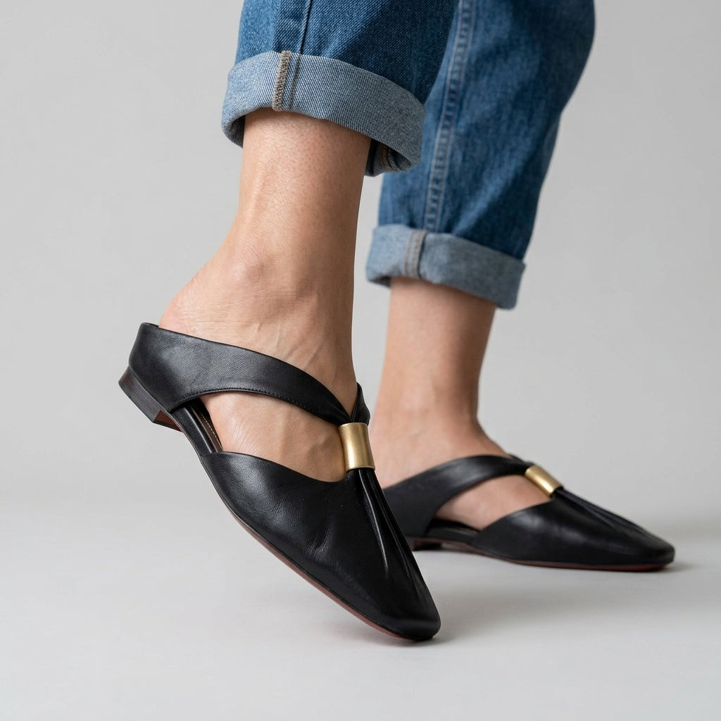 Leah | Leather Mule Flats