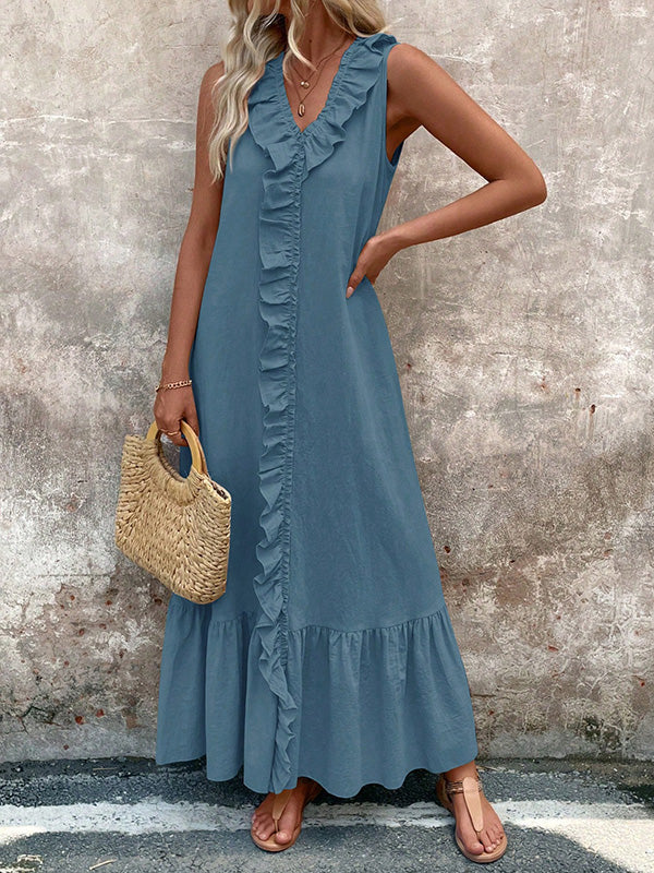 A-line pleated maxi dresses