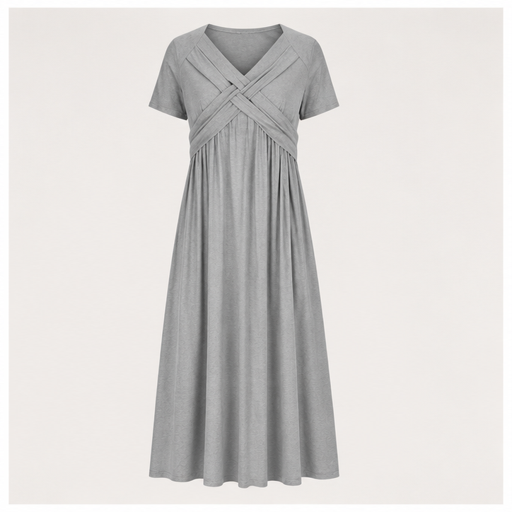 V-Neck Short Sleeve Long Dresses
