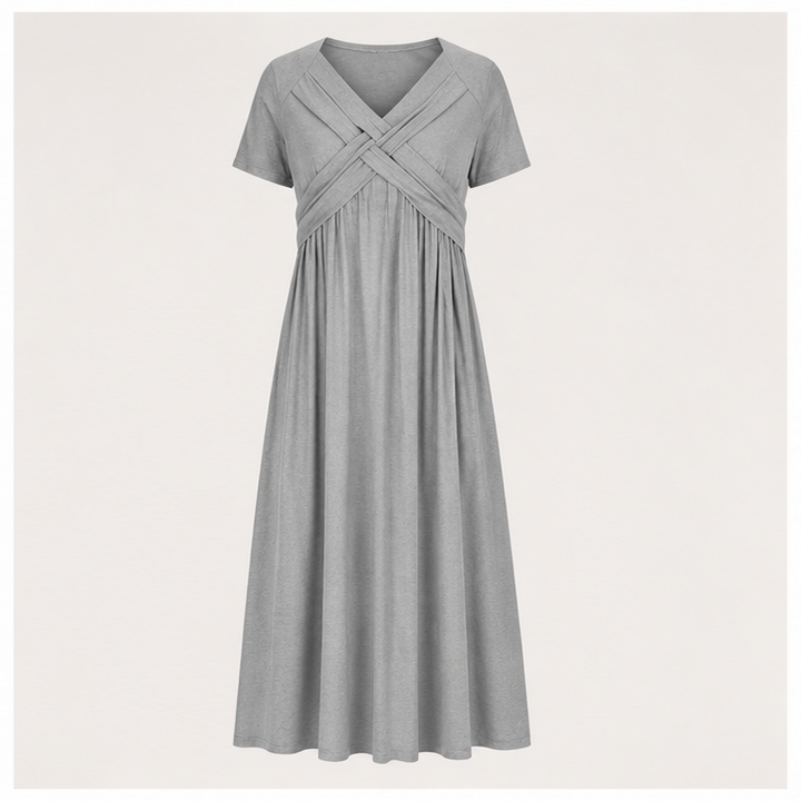 V-Neck Short Sleeve Long Dresses