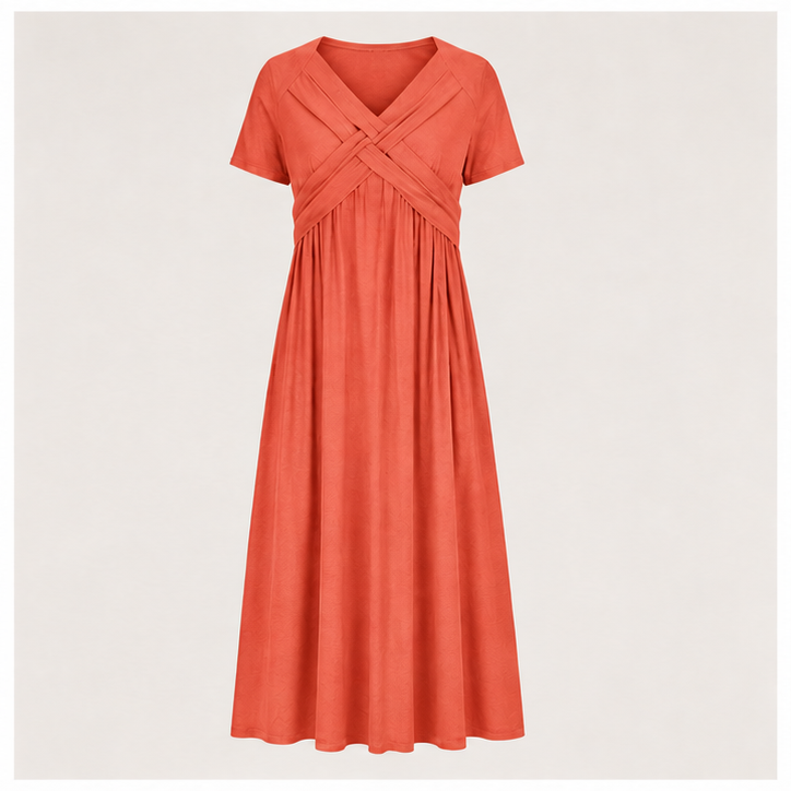 V-Neck Short Sleeve Long Dresses