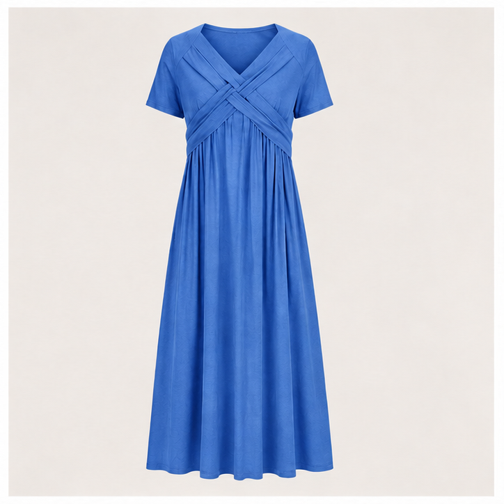 V-Neck Short Sleeve Long Dresses