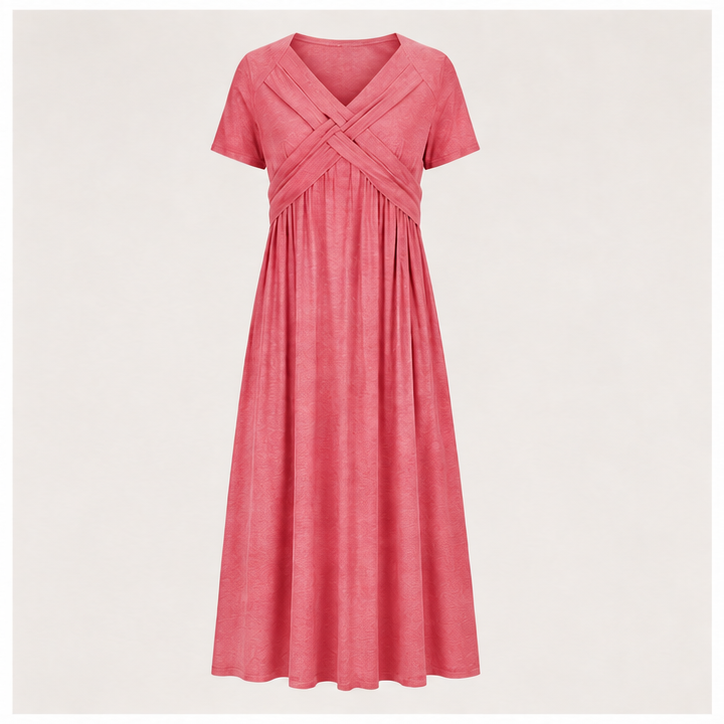 V-Neck Short Sleeve Long Dresses