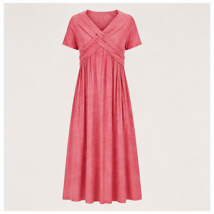 V-Neck Short Sleeve Long Dresses