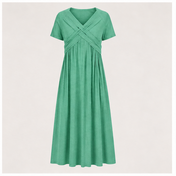 V-Neck Short Sleeve Long Dresses