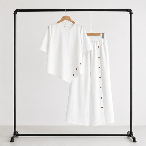 Irregular Hem Top & Wide Leg Pants Two-Piece Set