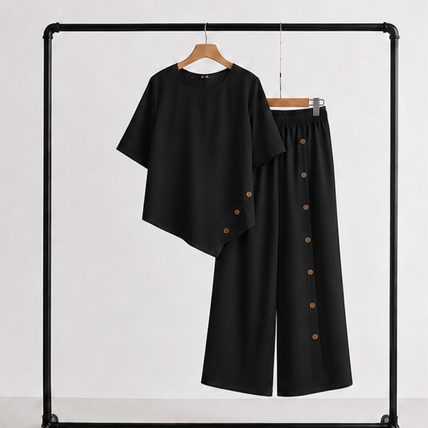 Irregular Hem Top & Wide Leg Pants Two-Piece Set