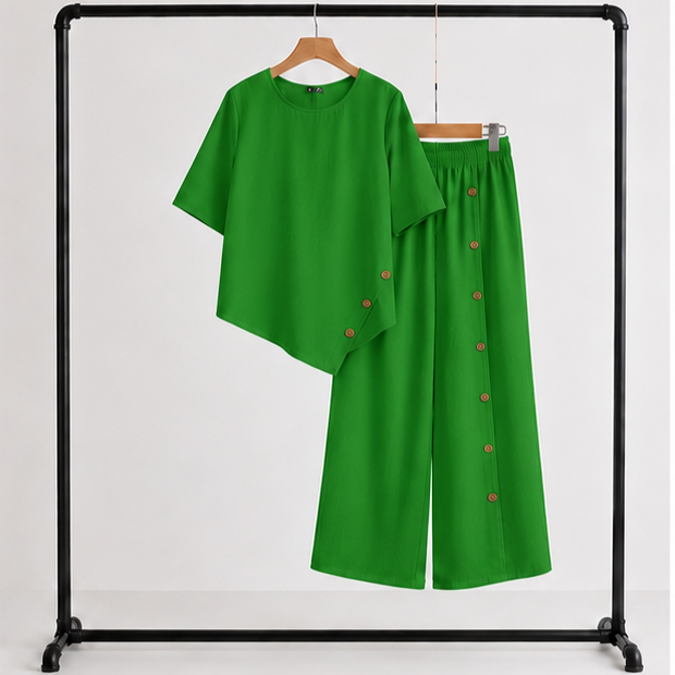 Irregular Hem Top & Wide Leg Pants Two-Piece Set