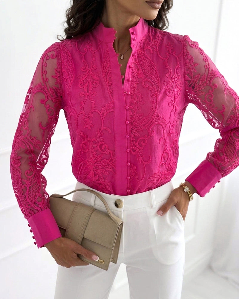 Floral Embroidered Mesh Blouse