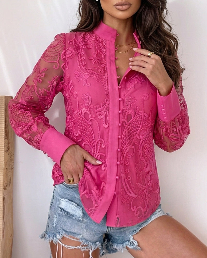Floral Embroidered Mesh Blouse