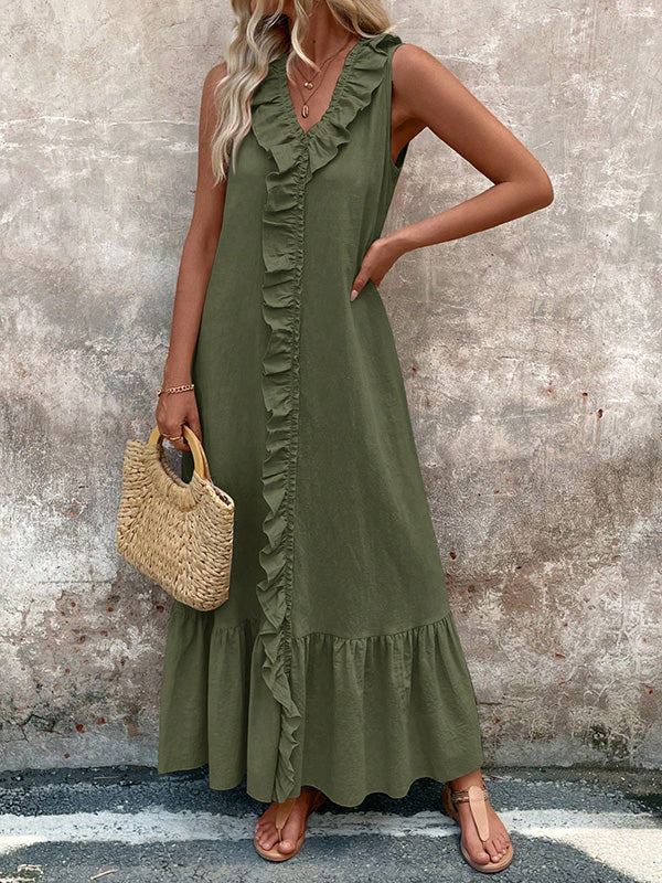 A-line pleated maxi dresses