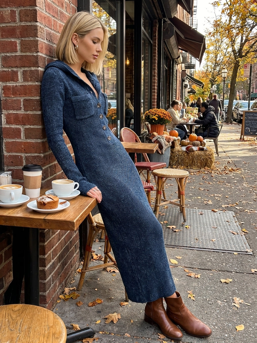 Hooded Knit Maxi Dress