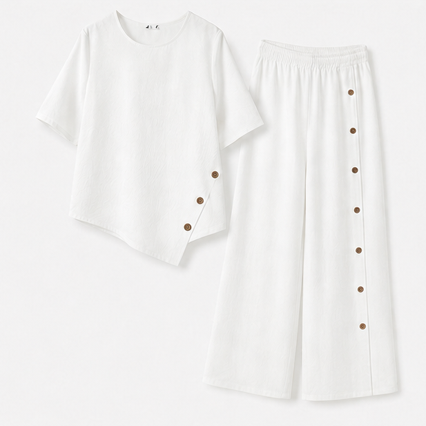 Irregular Hem Top & Wide Leg Pants Two-Piece Set
