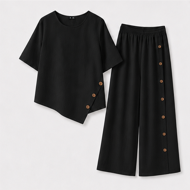 Irregular Hem Top & Wide Leg Pants Two-Piece Set