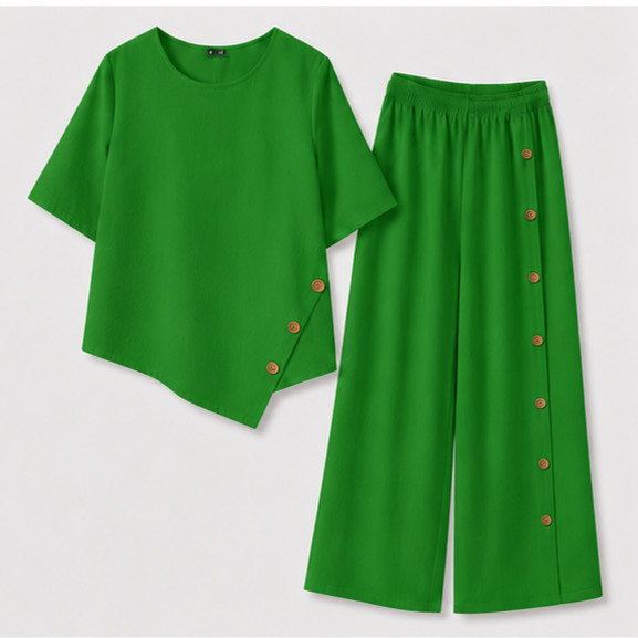 Irregular Hem Top & Wide Leg Pants Two-Piece Set