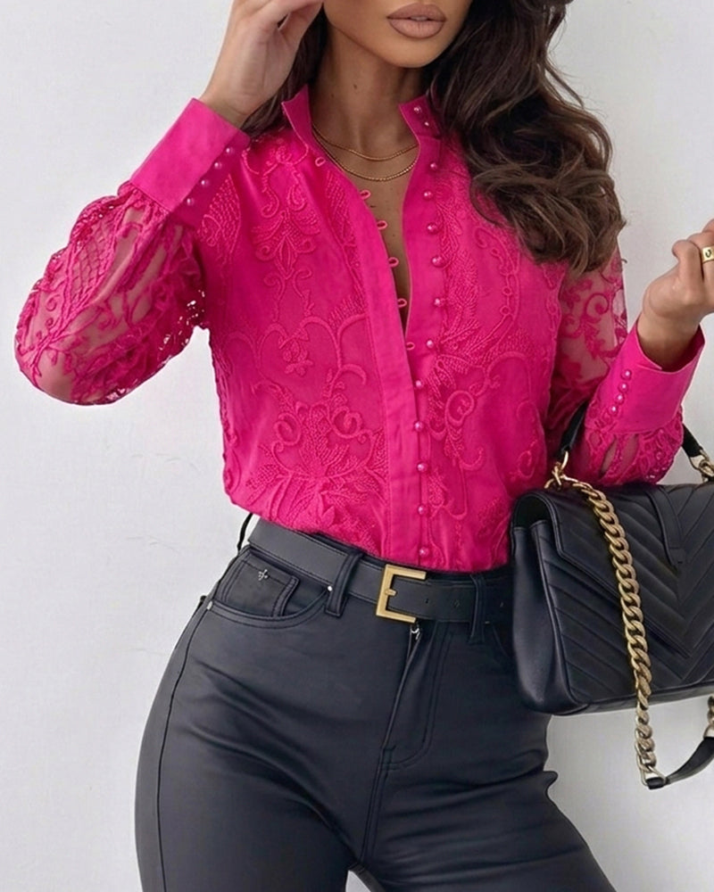 Floral Embroidered Mesh Blouse