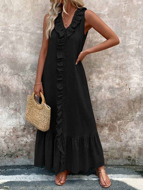 A-line pleated maxi dresses