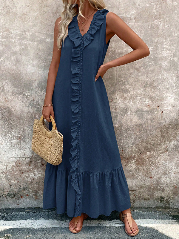 A-line pleated maxi dresses