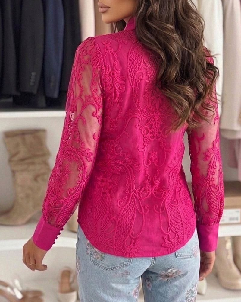 Floral Embroidered Mesh Blouse