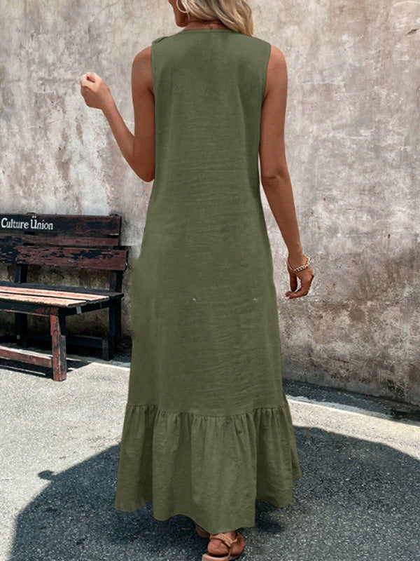 A-line pleated maxi dresses
