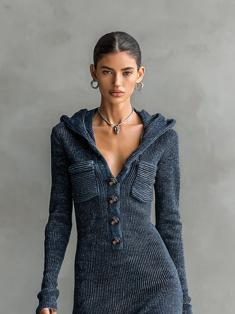 Hooded Knit Maxi Dress