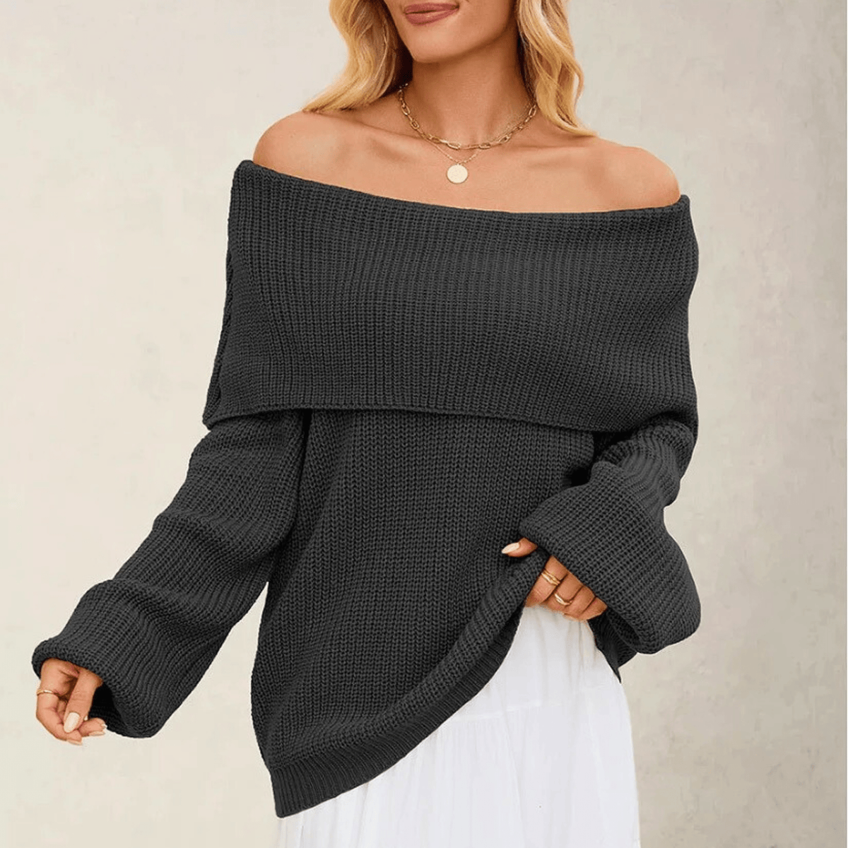 Arlette Fold-Over Knit Sweater
