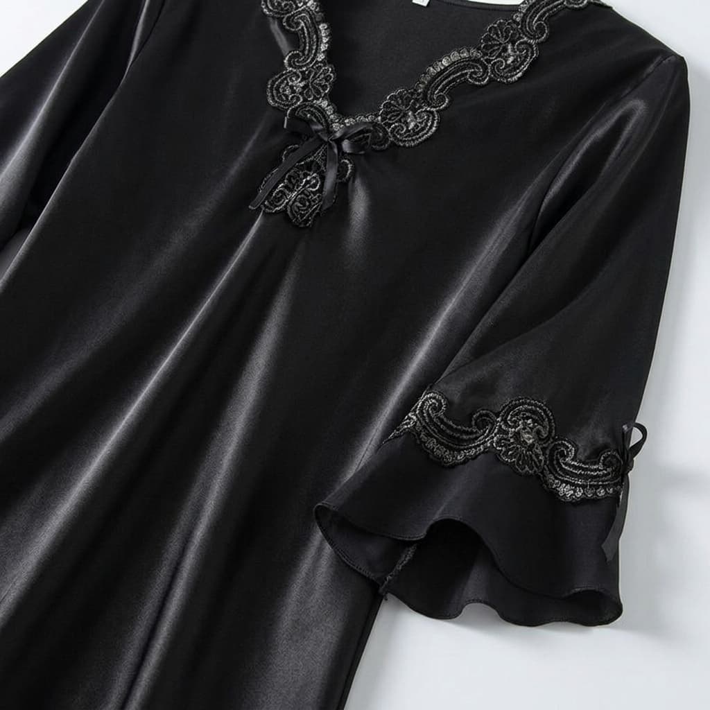 Vivienne | Lace-Trim Satin Pajama Set