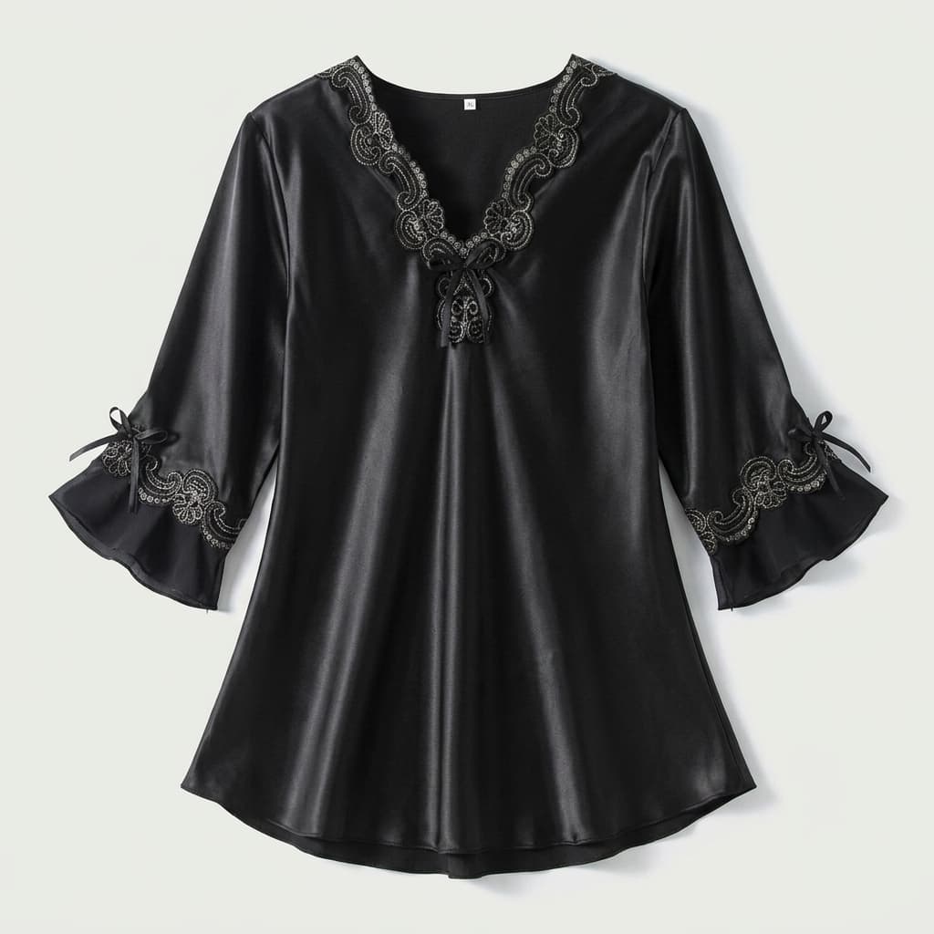 Vivienne | Lace-Trim Satin Pajama Set