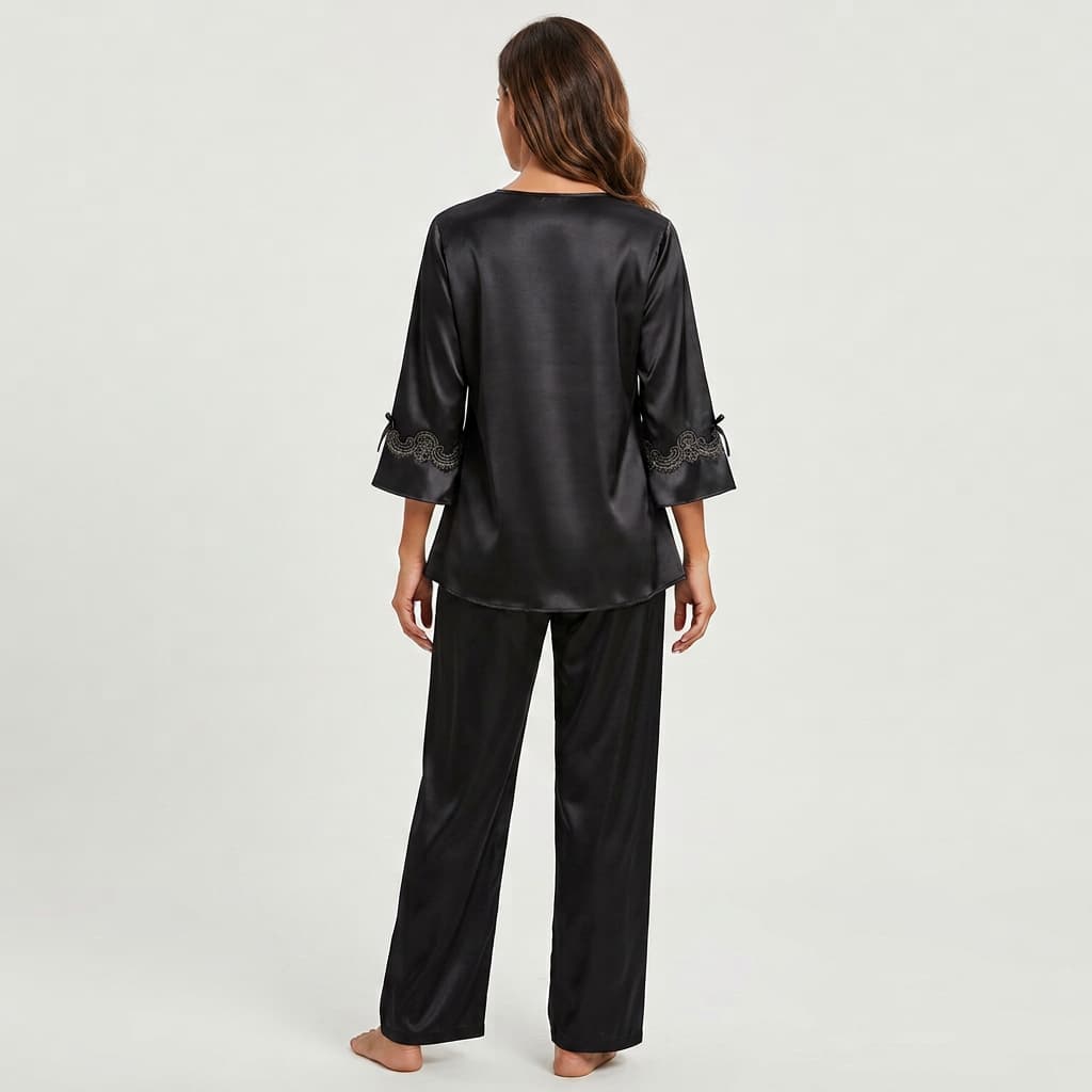 Vivienne | Lace-Trim Satin Pajama Set