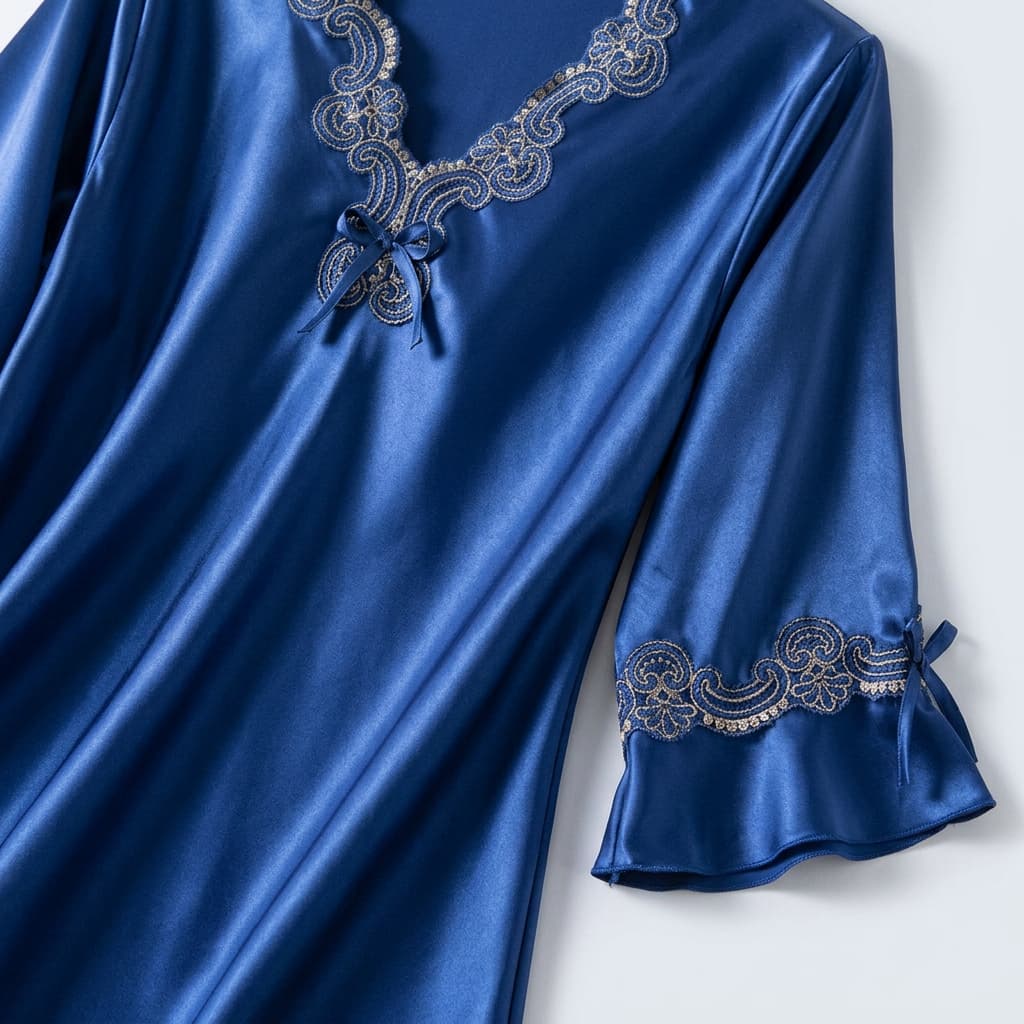 Vivienne | Lace-Trim Satin Pajama Set
