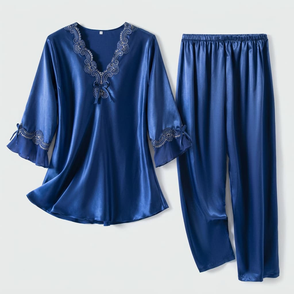 Vivienne | Lace-Trim Satin Pajama Set