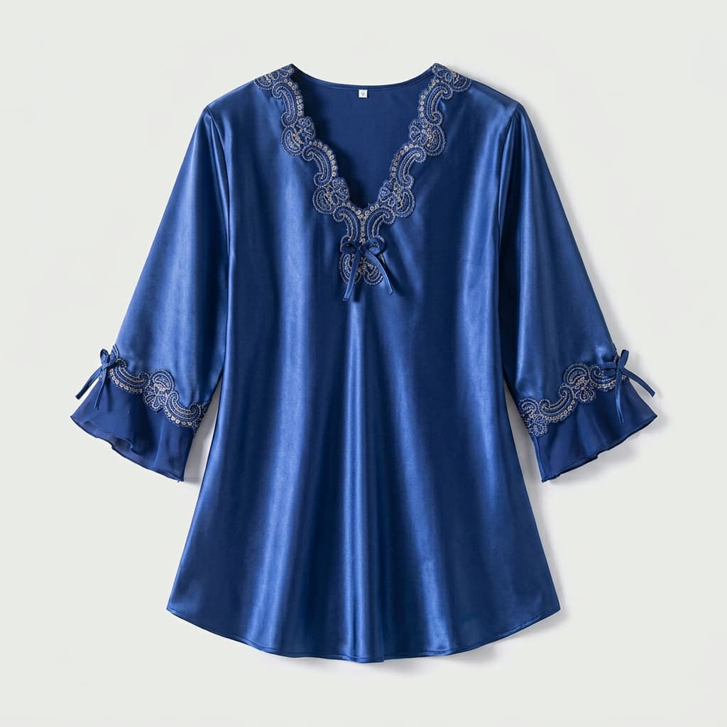 Vivienne | Lace-Trim Satin Pajama Set